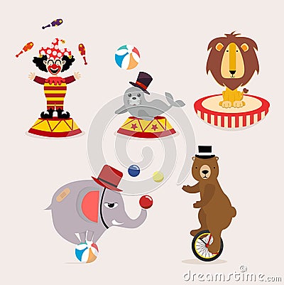 Cute circus character collection Vector Illustration